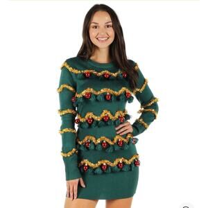 Tipsy Elves Christmas Tree Sweater Dress NEW Women’s XS Tinsel Ornament